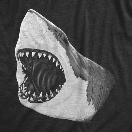 Mens Great White Shark T shirt Pearly Teeth Jaws Attacking Cool Graphic Tee